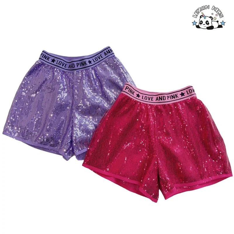 LEZONKIDS - Good Quality Kids Summer Sequin Shorts Toddler Party Pants Girls Shorts for 3 to 8T